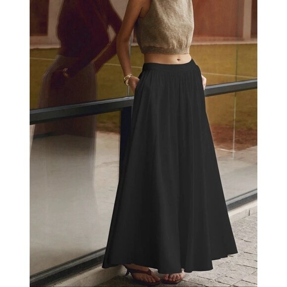 NWT Commense Black Linen Blend Lined Pleated Maxi Skirt w/ Pockets Women's Sz M - Picture 4 of 6